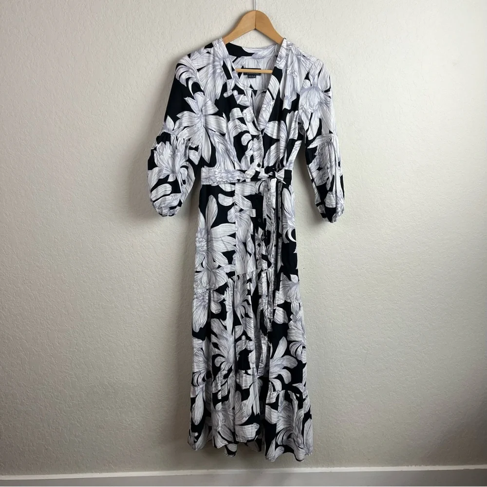 MAEVE Anthropologie Puff Sleeve Midi Dress Floral - Picture 4 of 14